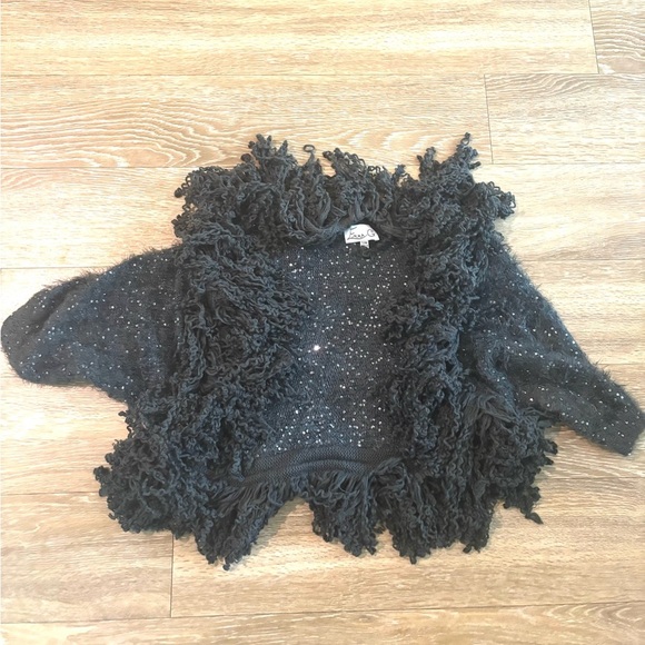 Vintage Cardigan Womens S/M Grey Whimsigoth Sequin Fringe Knit Shawl Boho Glam - Picture 9 of 9